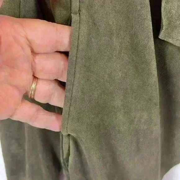 Kut Women’s Jacket Size Small Dk Green Drape Front Polyester Faux Suede - Picture 4 of 8